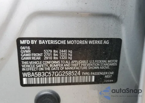2016 BMW 535 Xi from USA, damaged, VIN WBA5B3C57GG258524